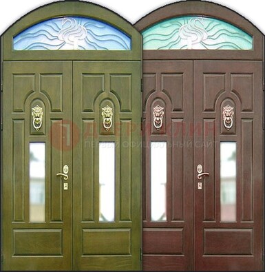 Стальная арочная дверь со стеклом ДА-17 для монолитного дома в Омске