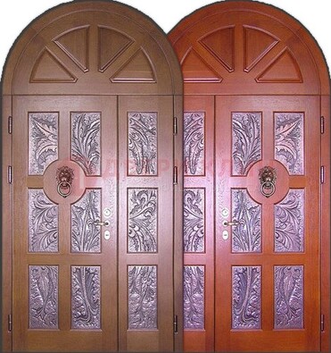 Металлическая арочная дверь со стеклом ДА-28 в коттедж в Бронницах
