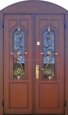 Двухстворчатая стальная дверь Винорит в форме арки ДА-55 в Бронницах