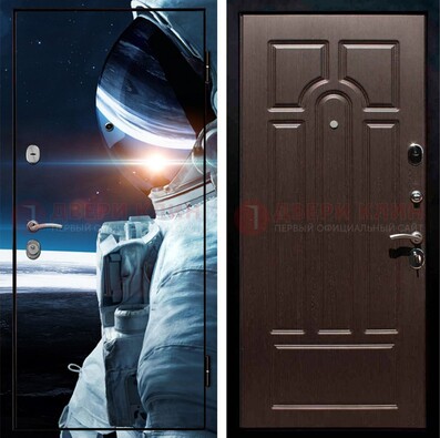 Стальная дверь с фотопечатью космонавта ДФ-4 в Бронницах