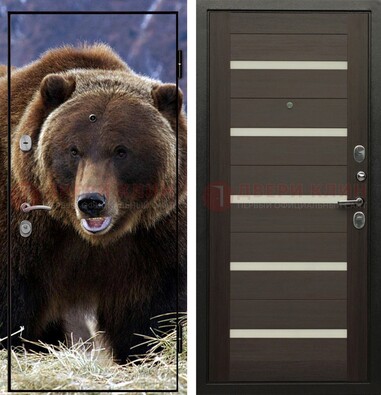 Железная дверь с фотопечатью медведя ДФ-7 в Бронницах