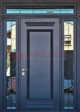 Черная металлическая дверь с фрамугой и филенкой ДФГ-19 в Бронницах