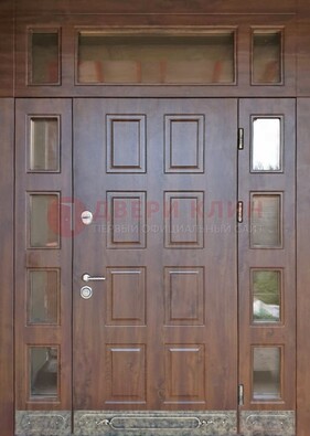 Стальная дверь МДФ со стеклом и фрамугами для дома ДФГ-29 в Бронницах