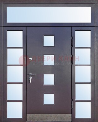 Современная железная дверь со стеклом и фрамугами ДФГ-4 в Бронницах
