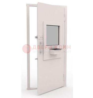 Белая металлическая дверь в кассу с нитроэмалью ДКС-4 в Бронницах