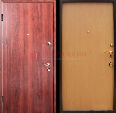Красная железная дверь с ламинатом ДЛ-3 в Бронницах