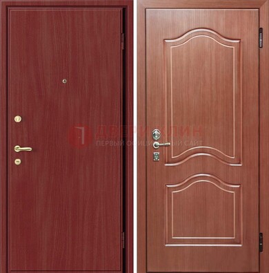 Красная металлическая дверь с ламинатом МДФ внутри ДЛ-8 в Бронницах