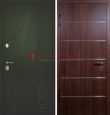 Темная металлическая дверь с МДФ ламинат с молдингами внутри ДМ-16 в Бронницах