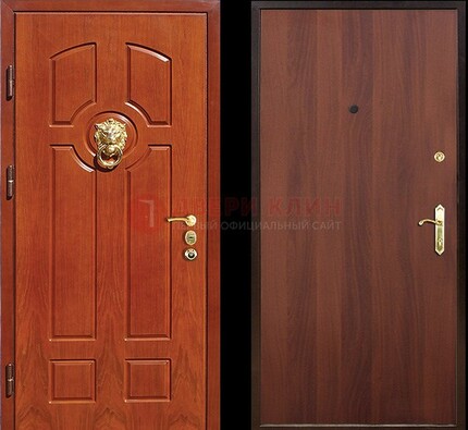 Оранжевая стальная дверь с МДФ ламинат внутри ДМ-18 в квартиру в Бронницах