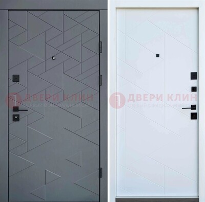 Серая металлическая дверь МДФ с узором  ДМ-224 в Бронницах