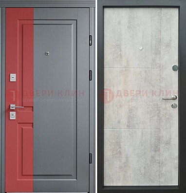 Серая с красной полосой металлическая дверь МДФ ДМ-245 в Бронницах
