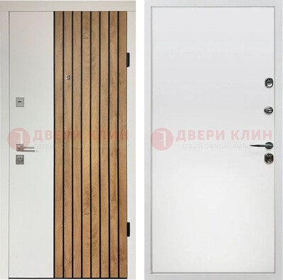 Белая с коричневой вставкой филенчатая дверь МДФ ДМ-278 в Бронницах
