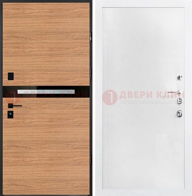 Железная коричневая дверь с МДФ в белом цвете ДМ-313 в Бронницах