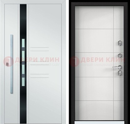 Металлическая дверь в белом цвете с МДФ ДМ-323 в Бронницах