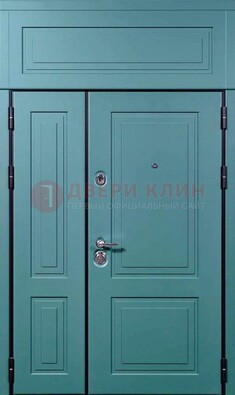 Синяя металлическая дверь с МДФ и верхней фрамугой ДМ-339 в Бронницах