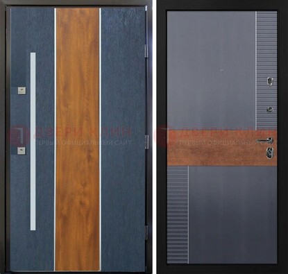 Темная металлическая дверь МДФ со вставками ДМ-411 в Бронницах