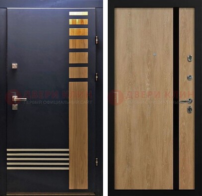 Черная металлическая дверь с МДФ хайтек ДМ-513 в Бронницах