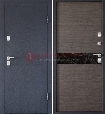 Черная железная дверь с порошковым напылением МДФ внутри ДП-114 в Дедовске