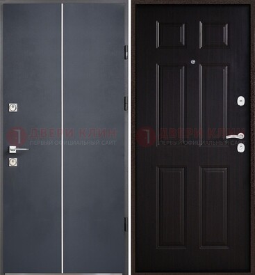 Железная дверь с порошковым покрытием и отделкой Темный орех внутри ДП-211 в Бронницах