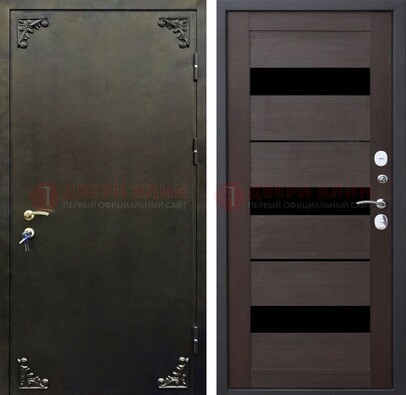 Темная входная дверь с порошковым покрытием и МДФ со стеклом ДП-236 в Бронницах
