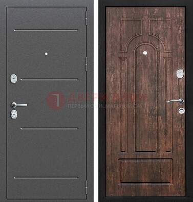 Железная дверь Антик серебро с порошковым напылением и МДФ Тисненый орех ДП-260 в Бронницах