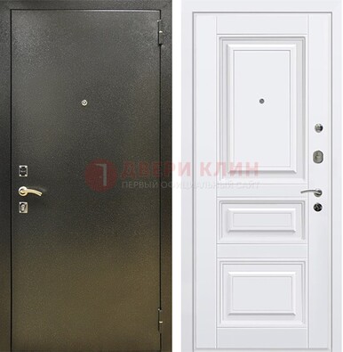 Железная темно-серая дверь с порошковым напылением и белой МДФ ДП-274 в Бронницах