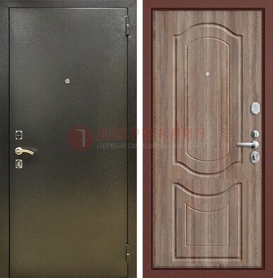 Темно-серая входная дверь с порошковым покрытием и коричневая МДФ ДП-290 в Бронницах