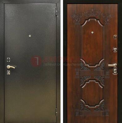 Входная дверь Темное серебро с порошковым покрытием и МДФ с узором ДП-293 в Бронницах