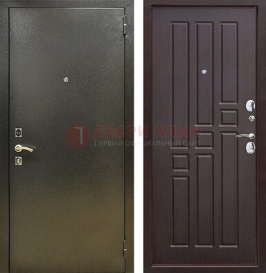 Входная темно-серая дверь с порошковым напылением и коричневой МДФ ДП-301 в Бронницах