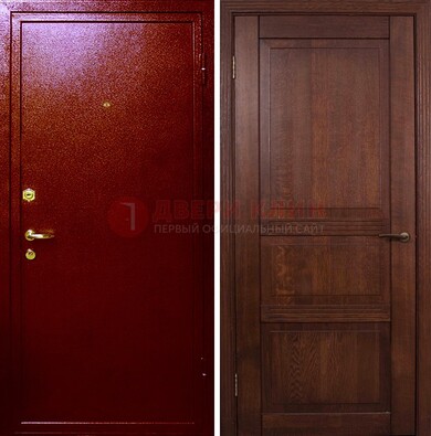 Красная железная дверь с порошковым окрасом ДП-58 в Бронницах