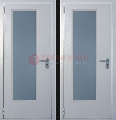 Белая металлическая противопожарная дверь с декоративной вставкой ДПП-5 в Бронницах