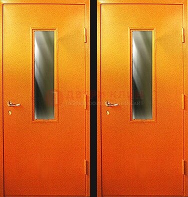 Оранжевая противопожарная дверь со вставкой из стекла ДПП-8 в Бронницах