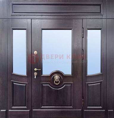 Филенчатая металлическая дверь с панелью МДФ и стеклом ДПР-102 в Бронницах