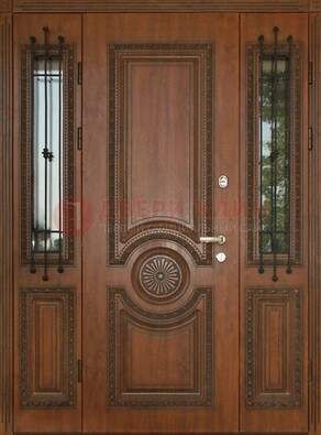 Парадная распашная стальная дверь Винорит со стеклом ДПР-106 в Бронницах