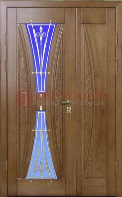 Коттеджная парадная дверь со стеклянными вставками и ковкой ДПР-26 в Бронницах