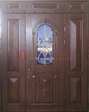 Стальная парадная дверь со стеклом и ковкой ДПР-4 для коттеджа в Бронницах