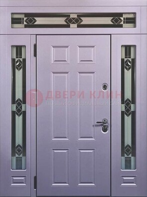 Филенчатая железная парадная дверь с фрамугами ДПР-82 в Бронницах