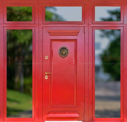 Красная парадная дверь для частного дома ДПР-88 в Бронницах