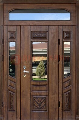Парадная стальная дверь Винорит со стеклом и резьбой ДПР-97 в Бронницах