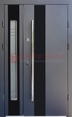 Серая стальная дверь со стеклом ДС-11 в Бронницах