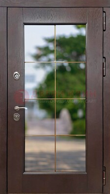 Коричневая стальная дверь со стеклом ДС-19 в Бронницах