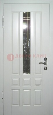 Белая металлическая дверь со стеклом ДС-1 в загородный дом в Бронницах
