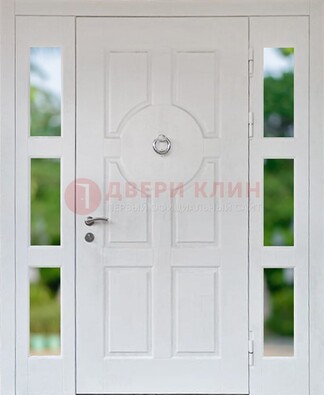 Белая стальная дверь со стеклом и фрамугами ДС-20 в Бронницах