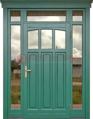 Зеленая металлическая дверь МДФ со стеклом ДС-43 в Бронницах