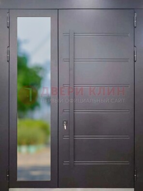 Чёрная двухстворчатая металлическая дверь со стеклом ДС-60 в Бронницах