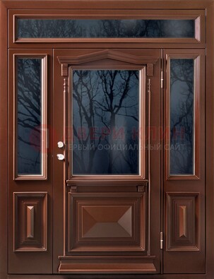 Коричневая металлическая дверь со стеклом ДС-67 в Бронницах
