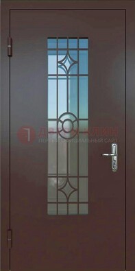 Входная металлическая дверь со стеклом для дома ДС-6 в Бронницах