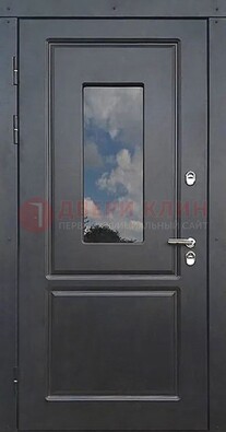 Чёрная металлическая дверь со стеклом ДС-77 в Бронницах