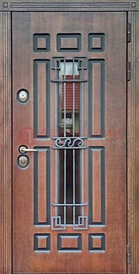 Входная железная дверь винорит со стеклом и ковкой ДСК-183 в Бронницах