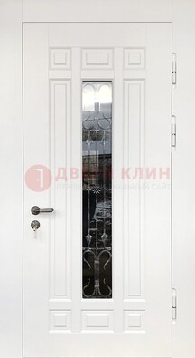 Белая стальная дверь винорит со стеклом и ковкой ДСК-191 в Бронницах